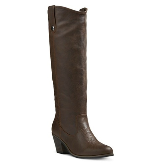 Bottes Cowboy Femme MOSSIMO Taille 8 - Cuir Synthétique Marron Avec Clous Et Talons
